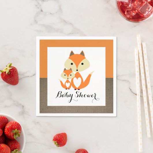 Serviette En Papier Baby shower Orange Fox Burlap (En situation)