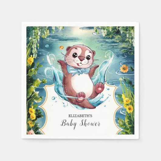 Serviette En Papier Baby shower Otter aquarelle (Devant)