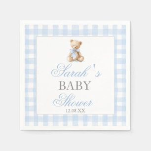 Serviette En Papier Baby-shower ours en bleu à carreaux avec un ours