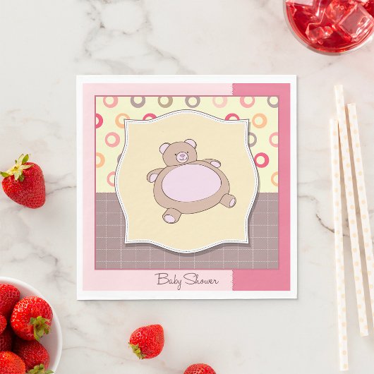 Serviette En Papier Baby shower ours en peluche avec cercles rétro