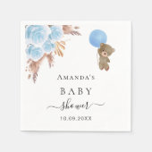 Serviette En Papier Baby shower ours en peluche pampas herbe bleu garç (Devant)