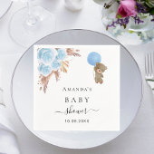 Serviette En Papier Baby shower ours en peluche pampas herbe bleu garç
