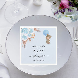 Serviette En Papier Baby shower ours en peluche pampas herbe bleu garç