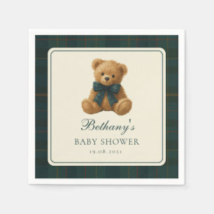 Serviette En Papier Baby-Shower Ours en Peluche Tartan Polo Classique