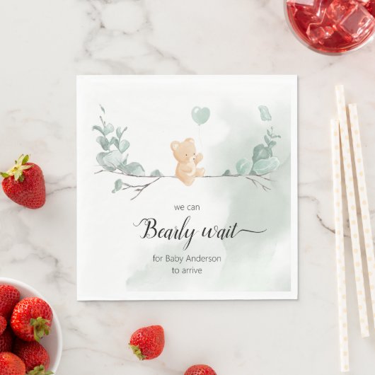 Serviette En Papier Baby shower Ours Eucalyptus (En situation)