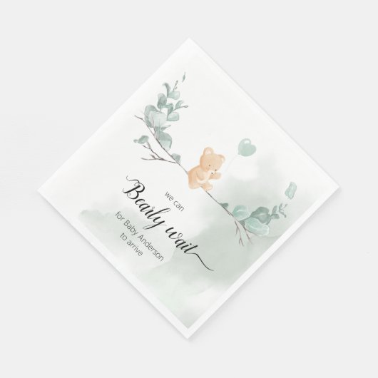 Serviette En Papier Baby shower Ours Eucalyptus (Coin)