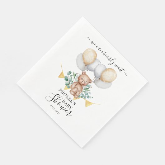 Serviette En Papier Baby shower Ours Eucalyptus Nous Pouvons Attendre (Coin)