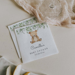 Serviette En Papier Baby shower Ours mignon en bois vert