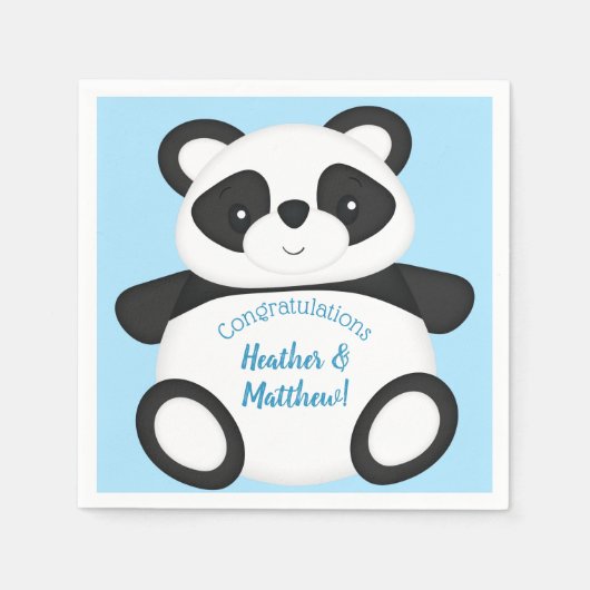 Serviette En Papier Baby shower Ours Panda Bleu (Devant)