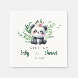 Serviette En Papier Baby shower Ours Panda Cute Aquarelle Verdure