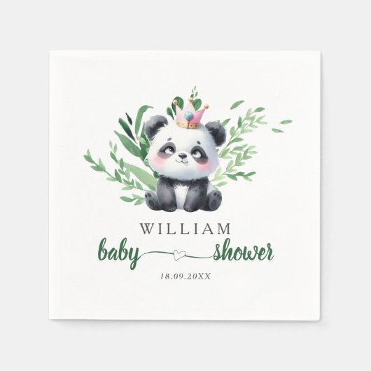 Serviette En Papier Baby shower Ours Panda Cute Aquarelle Verdure (Devant)