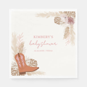 Serviette En Papier Baby shower Pampas Boot Boho Rose Elegant Boho
