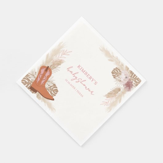 Serviette En Papier Baby shower Pampas Boot Boho Rose Elegant Boho (Coin)
