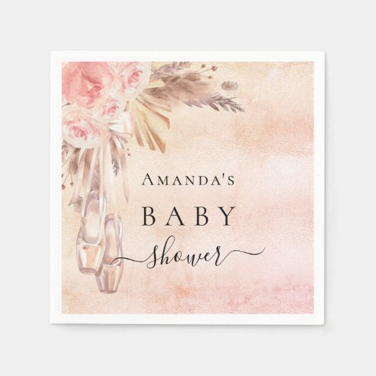 Serviette En Papier Baby shower pampas herbe rose or rose ballerine (Devant)