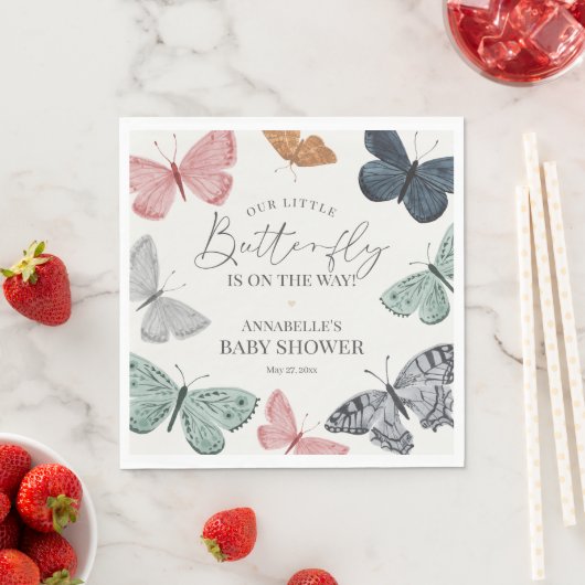 Serviette En Papier Baby shower papillon Boho Napkin (En situation)
