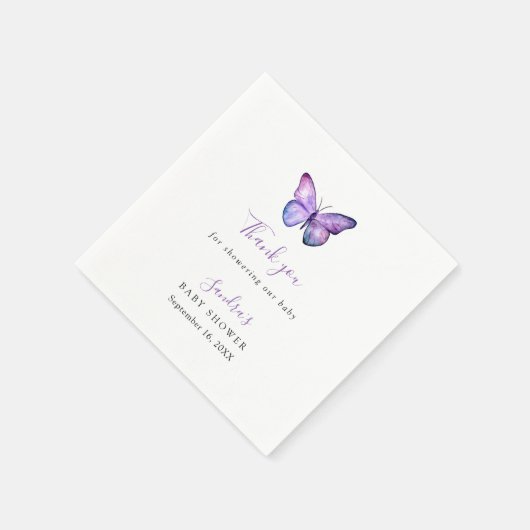 Serviette En Papier Baby shower papillon Élégant Script Merci (Coin)