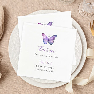 Serviette En Papier Baby shower papillon Élégant Script Merci