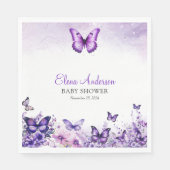 Serviette En Papier Baby shower papillon Élégant violet Floral (Devant)