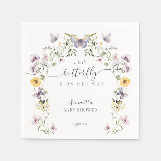 Serviette En Papier Baby shower papillon Fleur sauvage (Devant)