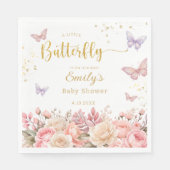 Serviette En Papier Baby shower papillon floral violet et rose (Devant)