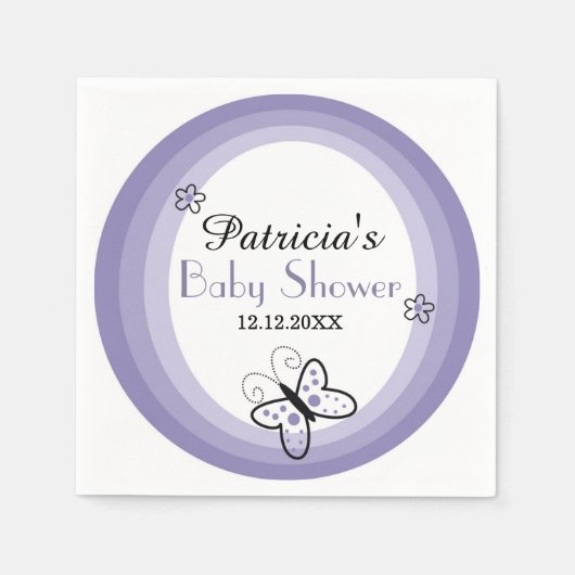 Serviette En Papier Baby shower Papillon moderne violet et blanc (Devant)