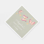 Serviette En Papier Baby shower Papillon rose Peach vert Sage (Coin)