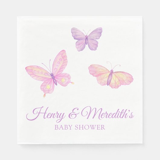 Serviette En Papier Baby shower papillon rose pourpre pour garçon ou f (Devant)
