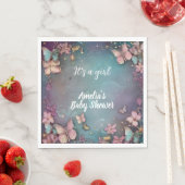 Serviette En Papier Baby shower papillon violet (En situation)