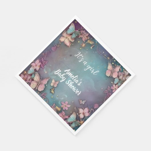 Serviette En Papier Baby shower papillon violet (Coin)