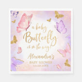 Serviette En Papier Baby shower papillon violet rose or (Devant)