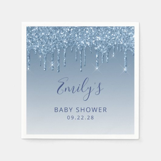 Serviette En Papier Baby shower Parties scintillant bleu (Devant)