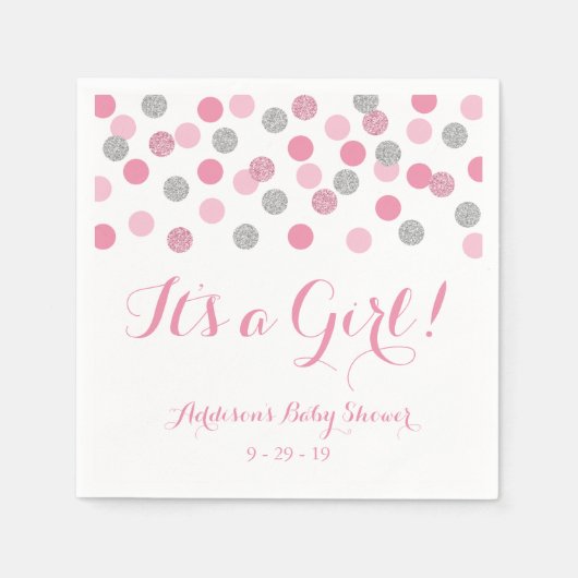 Serviette En Papier Baby shower Parties scintillant rose et argent (Devant)