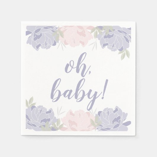 Serviette En Papier Baby shower Pastel Pink & Purple Peonies (Devant)