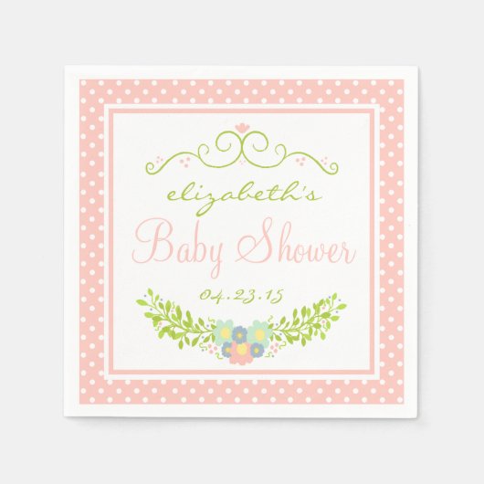 Serviette En Papier Baby shower Pêche Florale (Devant)