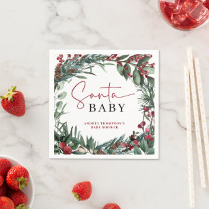 Serviette En Papier Baby shower Père Noël de Noël Rustique Watercolor