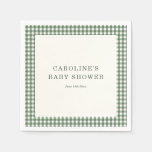 Serviette En Papier Baby Shower Personnalisé à Carreaux Vert Sauge