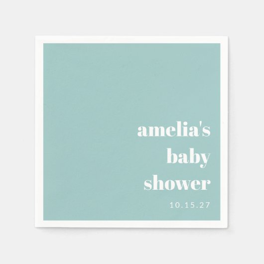 Serviette En Papier Baby shower personnalisé Aqua Blue Minimalist (Devant)