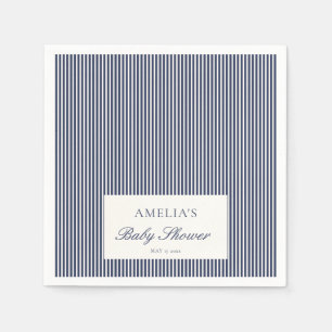 Serviette En Papier Baby Shower personnalisé bleu marine rayure à carr