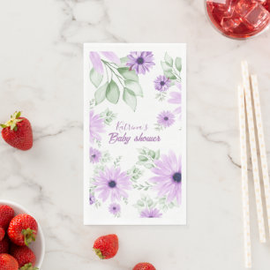 Serviette En Papier Baby shower personnalisé de fleurs d'aquarelle vio