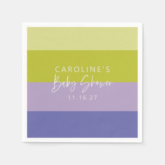 Serviette En Papier Baby shower personnalisé mou violet vert bande (Devant)