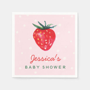 Serviette En Papier Baby shower personnalisé par fraise d'aquarelle