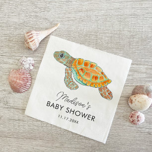 Serviette En Papier Baby Shower Personnalisé Tortue de Mer Aquarelle