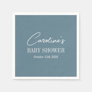 Serviette En Papier Baby shower personnalisé Turquoise minimaliste ble