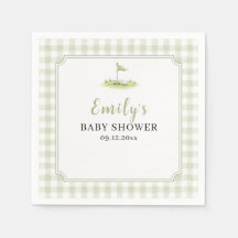 Baby Shower Personnalisé Vert Sauge Gingham Golf