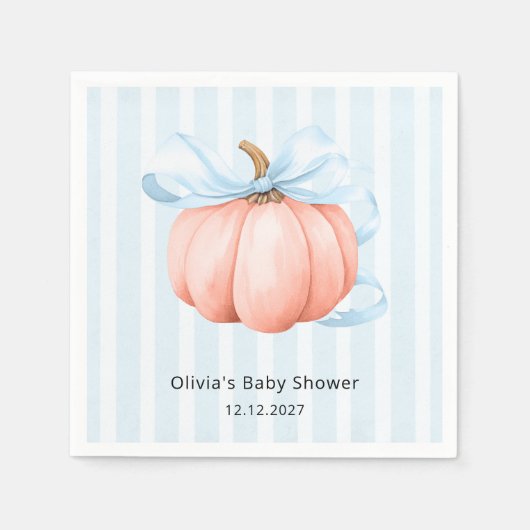 Serviette En Papier Baby shower petit Citrouille moderne Blue Bow Bow (Devant)