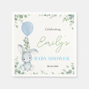 Serviette En Papier Baby Shower Petit Lapin Aquarelle Eau de Eucalyptu