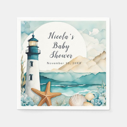 Serviette En Papier Baby shower phare nautique (Devant)