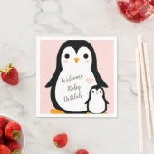 Serviette En Papier Baby shower Pingouin mignon fille rose (En situation)