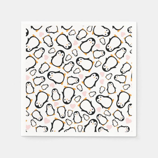 Serviette En Papier Baby shower Pingouin mignon fille rose (Devant)