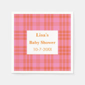 Serviette En Papier Baby shower Plaid En vichy rose orange (Devant)